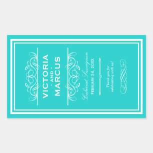 Turquoise Elegant Wedding Monogram Wine Bottle Rectangular Sticker