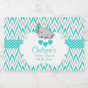 Turquoise Elephant Baby Shower Food Label