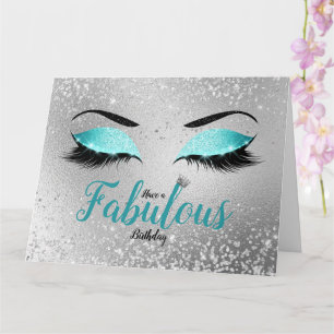 Turquoise Fabulous Glitter Eyes Large Birthday Card