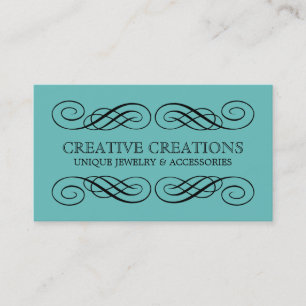 Turquoise Fancy Flourish Business Card