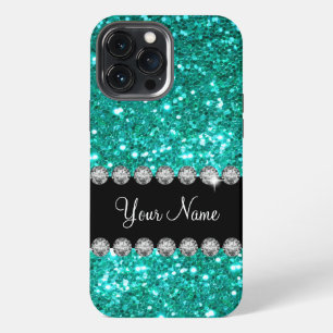 Turquoise Faux Bling Monogram iPhone 13 Pro Max Case