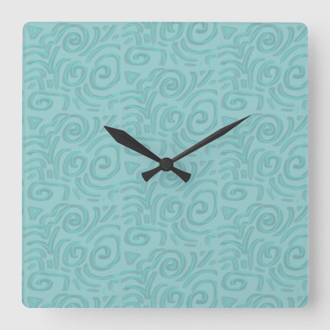 Turquoise Faux Chenille Design Square Wall Clock (Front)