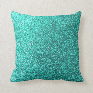 Turquoise faux glitter graphic cushion