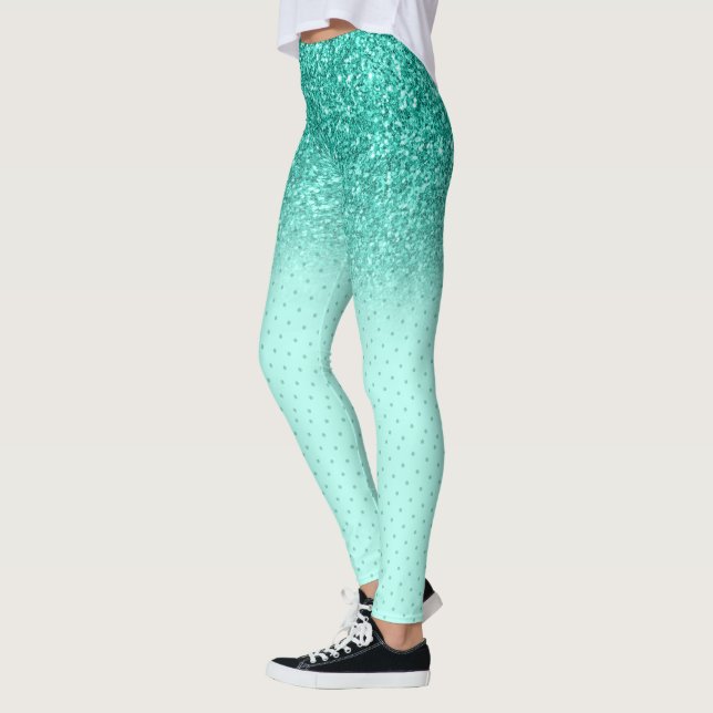 Turquoise faux glitter ombre leggings (Left)