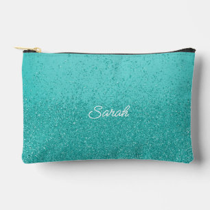 Turquoise Faux Glitter Valentine Accessory Pouch