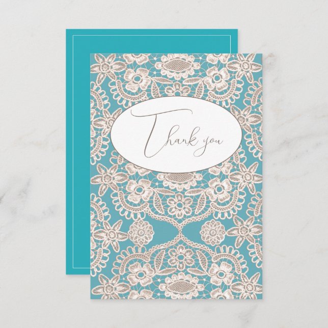 Turquoise Faux Lace Flat Thank You Card (Front/Back)