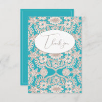 Turquoise Faux Lace Flat Thank You Card