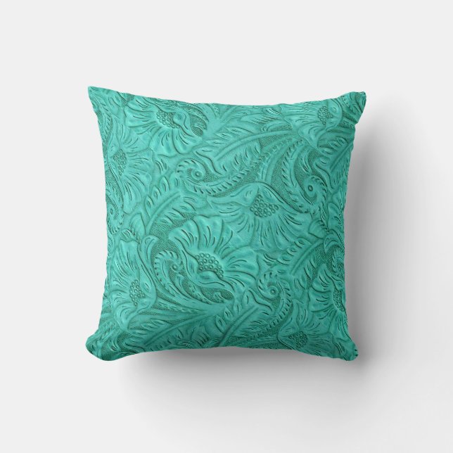 Turquoise Faux Laether Print Throw Pillow (Front)