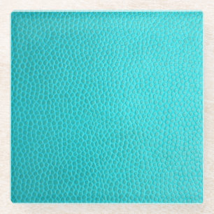 Turquoise Faux Leather Glass Coaster