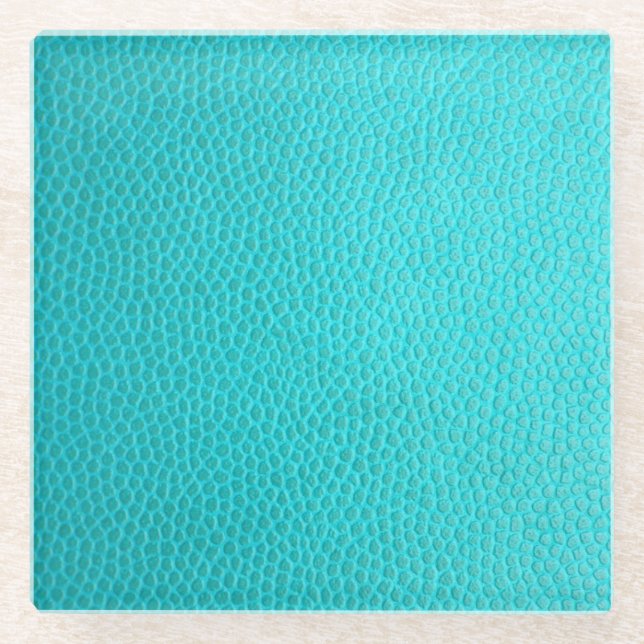 Turquoise Faux Leather Glass Coaster (Front)