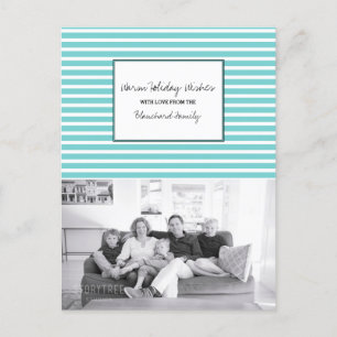 Turquoise Festive Stripes Holiday Photo Postcard