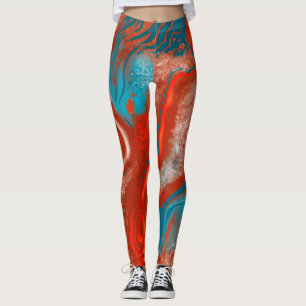 Turquoise & fire abstract leggings