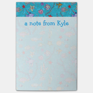 Turquoise Fish Pattern   Add Your Name Post-it Notes