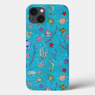 Turquoise Fish Pattern iPhone 13 Case