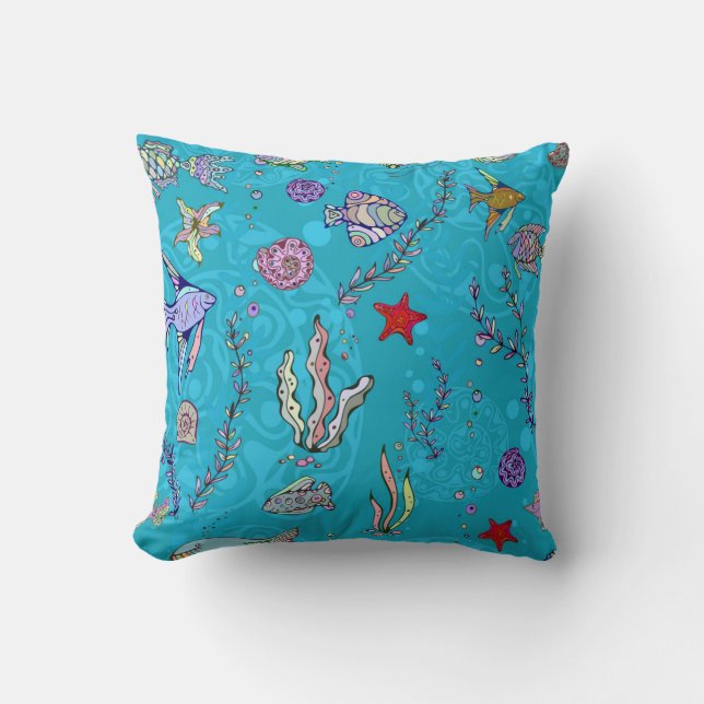 Turquoise Fish Pattern Cushion (Front)