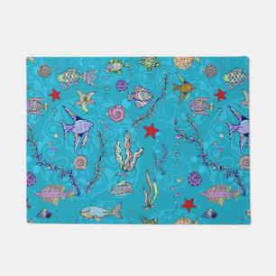 Turquoise Fish Pattern Doormat