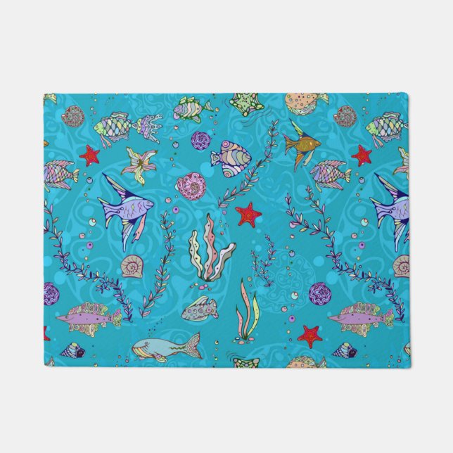 Turquoise Fish Pattern Doormat (Front)