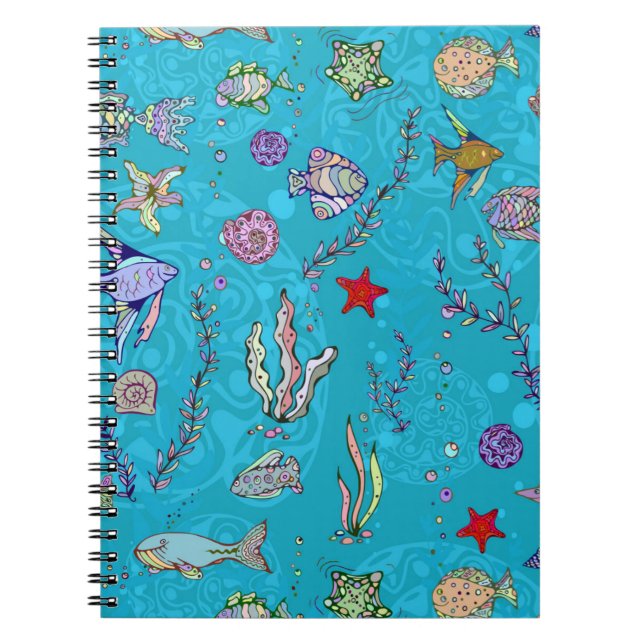 Turquoise Fish Pattern Notebook (Front)