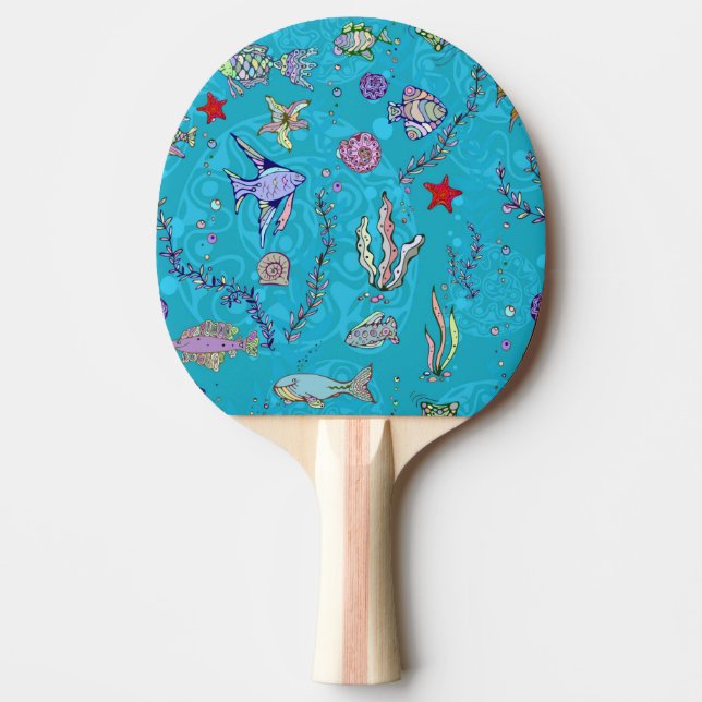 Turquoise Fish Pattern Ping Pong Paddle (Front)