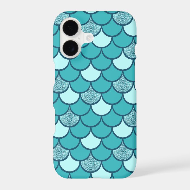 Turquoise  fish scale pattern with glitter effect (Back)