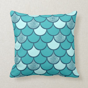 Turquoise fish scale pattern with glitter effect cushion