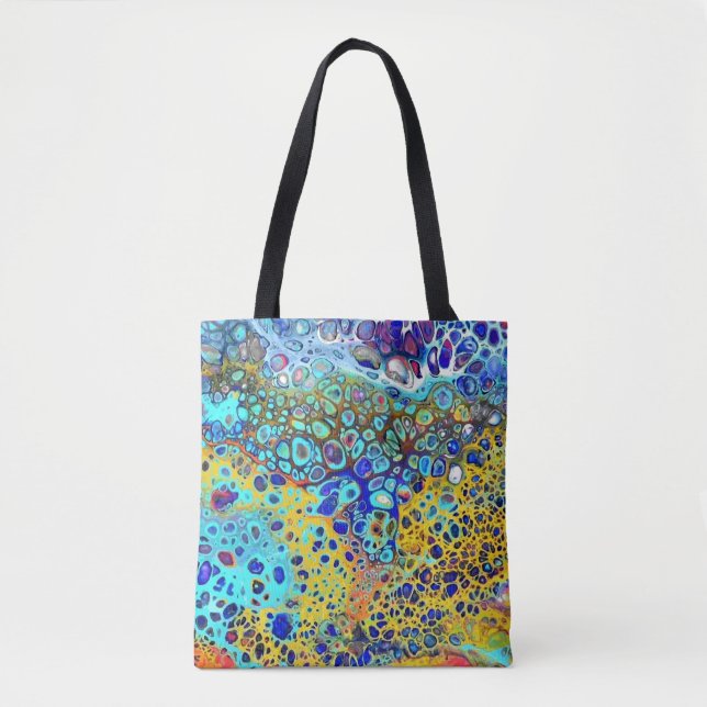 Turquoise Fizz Acrylic Pour All Over Tote Bag (Front)