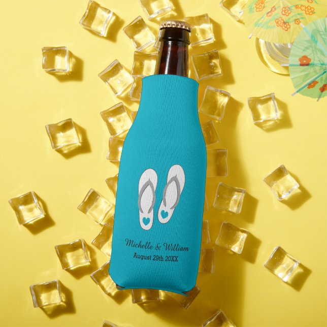 Turquoise flip flops beach wedding bottle coolers (In Situ Summer)