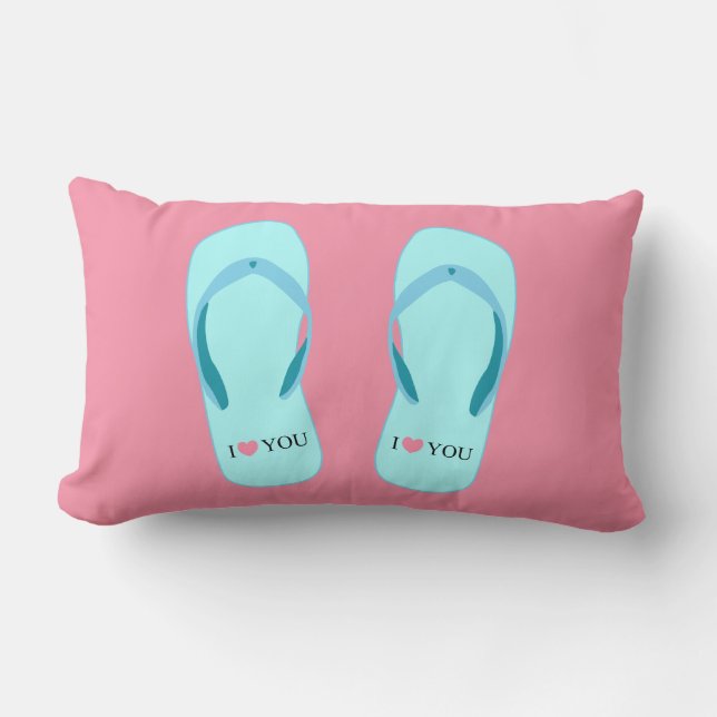 Turquoise Flip Flops Pink Lumbar Pillow (Front)
