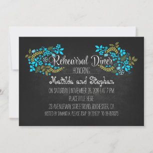 turquoise floral chalkboard rehearsal dinner invitation