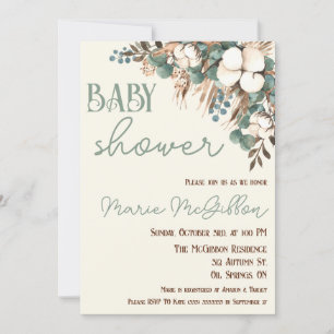 Turquoise Floral, Cotton, Pampas Grass Baby Shower Invitation
