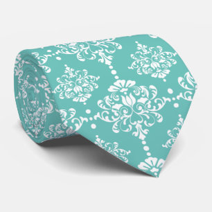 Turquoise Floral Damask Pattern Groomsmen Wedding Tie