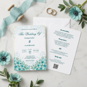 Turquoise Floral Elegance wedding Invitation