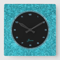 Turquoise Floral Faux Leather Embossed Look 2