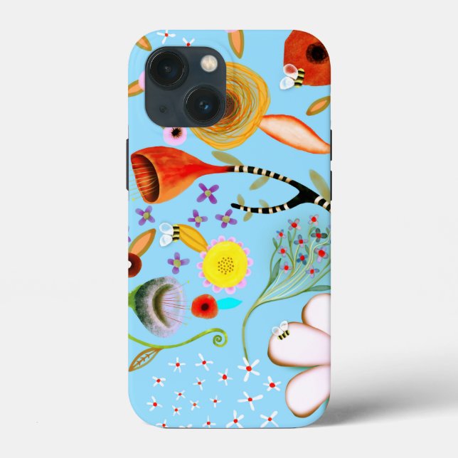 Turquoise floral iPhone / iPad case (Back)