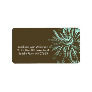 Turquoise Floral on Brown Return Address Labels. Label