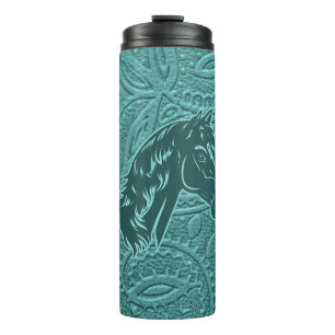 Turquoise Floral Pattern With Horse Silhouette Thermal Tumbler