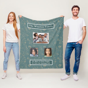 Turquoise Floral, Personal, Framed Family Photos Fleece Blanket