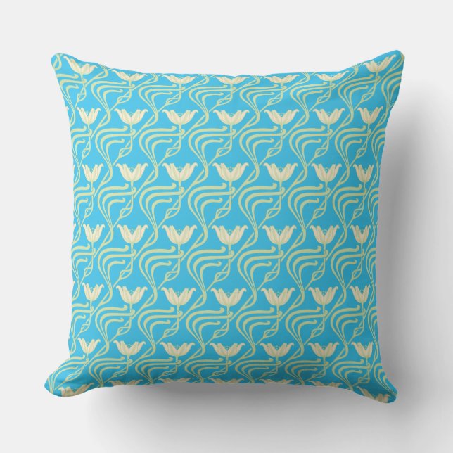 Turquoise floral retro pattern cushion (Front)