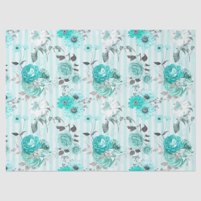 Turquoise Floral Series Design 10 Tissue Paper (Front)
