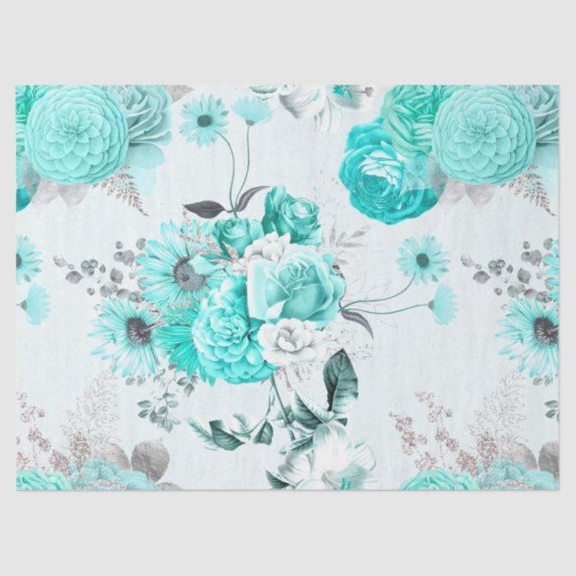 Turquoise Floral Series Design 1 Tissue Paper (Front)