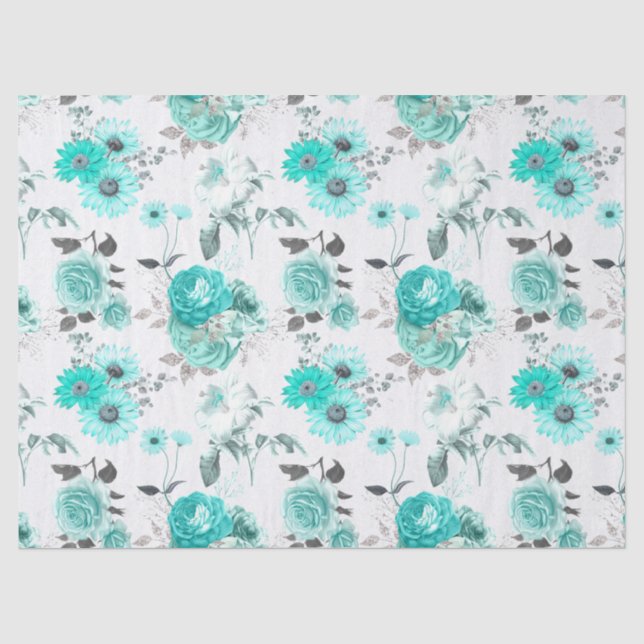 Turquoise Floral Series Design 9 Tissue Paper (Front)