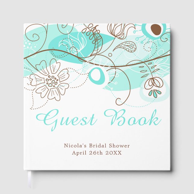 Turquoise Floral Twist Bridal Shower Guest Book (Front)