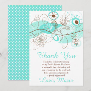 Turquoise Floral Twist Bridal Shower Thank You Card