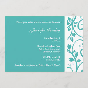 Turquoise Floral Vine Bridal Shower Invitation
