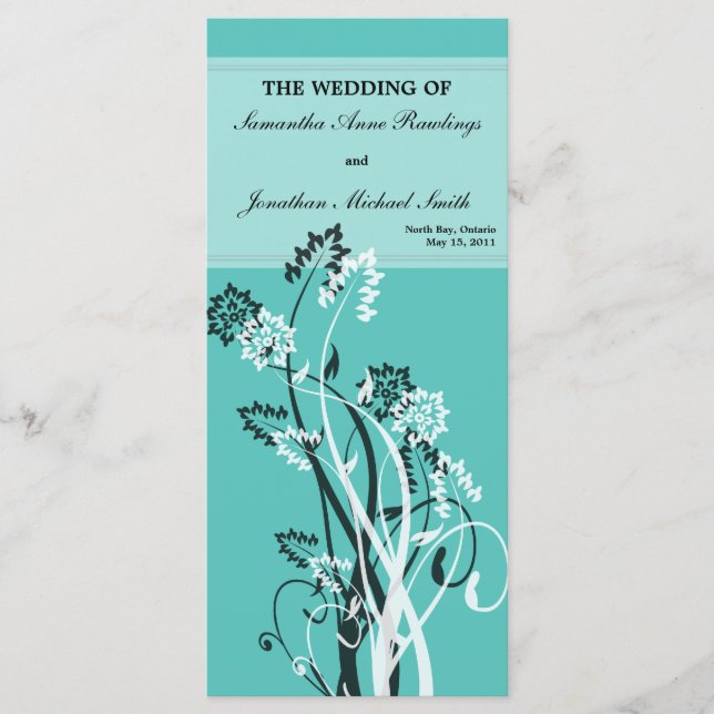 Turquoise Floral Wedding Program Programme (Front)