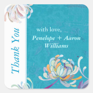 Turquoise Floral Wedding Thank You Square Sticker