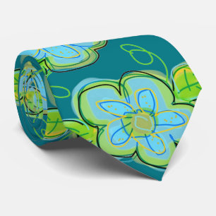 Turquoise Floral With Lime Green Tie