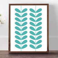 Turquoise Flower Buds Mid Century Modern Retro