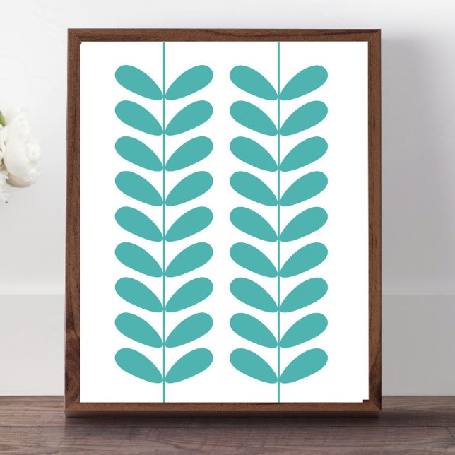 Turquoise Flower Buds Mid Century Modern Retro Poster (Creator Uploaded)