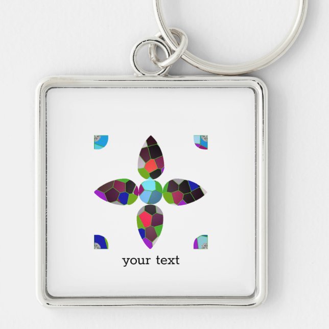 Turquoise Flower Colour Art Illustration Key Ring (Front)